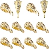 SUNNYCLUE 1 Box 20Pcs Real 18K Gold Plated Pendant Bail Clasp Cubic Zirconia Rhinestone Slider Pendant Clasps Bail Connector with Open Loop 9x4mm Necklace Pendant Bails for Jewelry Making Findings