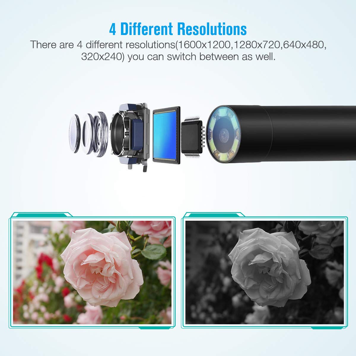 FirstPower 1200P Wireless Endoscope Semi-rigid 2.0 MP HD USB WiFi Boresccop Inspection Camera with 8 LED IP68 Waterproof Flexible Snake Camera (33FT) for Android IOS Phone Windows Tablet