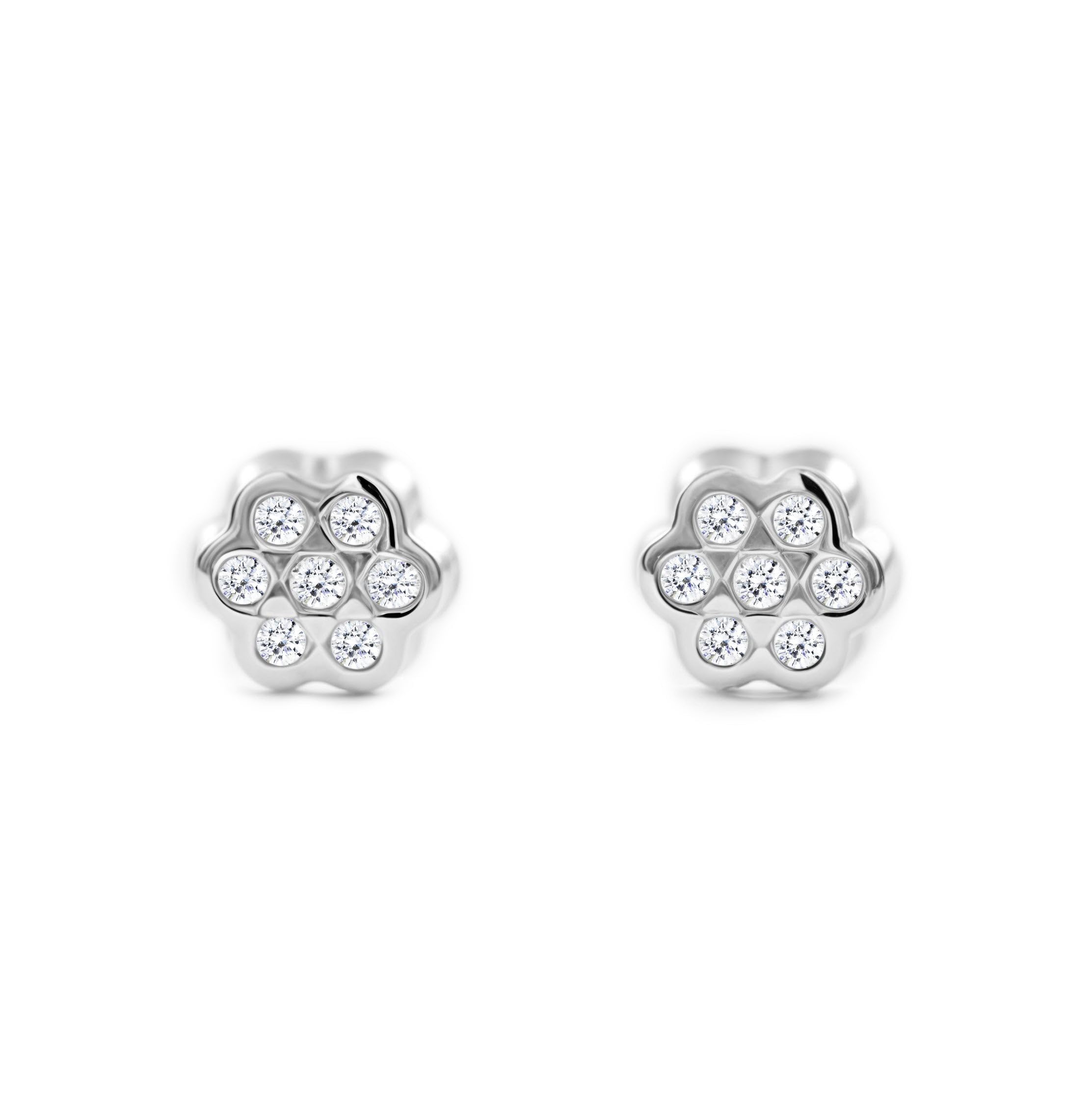 Women's and children's Flower Stud Earrings - White Gold