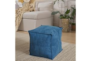 Louis Donné Unstuffed Pouf Ottoman, Square Supersoft Pouf Cover with Storage Solution, Foot Stool for Living Room, Home Decor, Christmas Decoration, 17x17 - Blue (Only Cover)