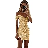 kilusoft Sparkly Homecoming Dresses for Teens 2025 Short Off The Shoulder Party Prom Dress Tight Cocktail Gowns with Slit