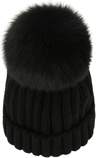 fox fur pom pom hat