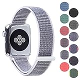 Woven Nylon Replacement Apple Watch Band by Pantheon, Sport Loop Edition, For Men or Women, Strap fits the 38mm or 42mm Apple iWatch, Compatible Series 1, 2, 3, Nike (White, 38mm)