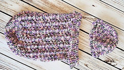 Just in time for Spring. Adorable newborn baby cocoon with hat. Acrylic yarns. Set includes cocoon and hat. Easter colors. Both have unique popcorn sitch columns and rows for added texture