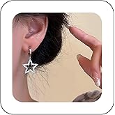 Erimberate Bohemian Crystal Star Drop Earrings Small Hollow Star Dangle Earrings Silver Cz Star C Shape Earrings Rhinestone Star Circle Hoop Earrings Jewelry for Women