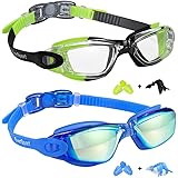 Kids Swim Goggles, Pack of 2 Swimming Goggles for Children Teens, Anti-Fog Anti-UV Youth Swim Glasses Leak Proof for Age4-16