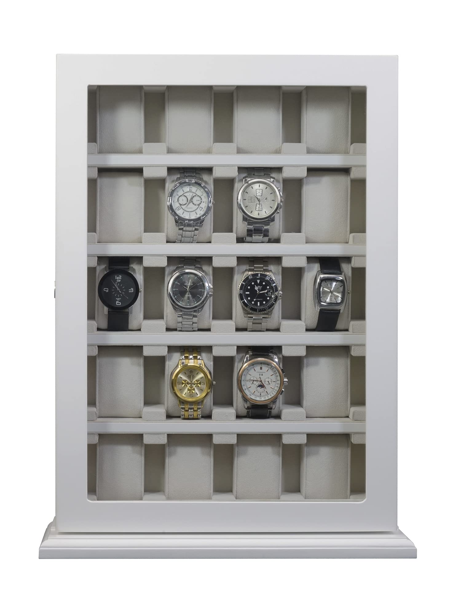 TimelyBuys 20 Piece White Wood Watch Display Wall Hanging Case and Storage Organizer Box and Stand for Oversized Watches