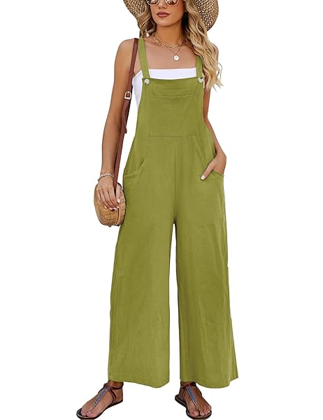 EISCTND OVERALLS WOMEN SLEEVELESS BAGGY JUMPSUIT FOR WOMEN COMFORTABLE CASUAL WIDE LEG ROMPERS WITH POCKETS LIGHTGREEN XXL