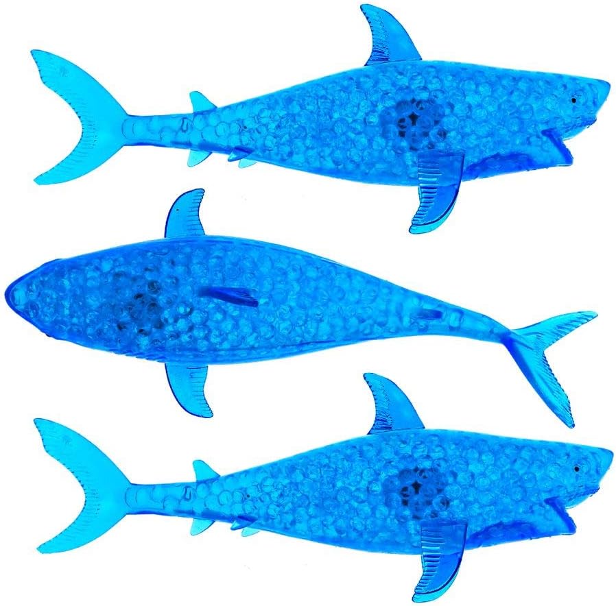 Mozlly Jumbo Squishy Color Changing Light Up Bead Filled Gooey Anti Stress Ball Toy Sharks, 7.5 inch Galaxy Sea Animals LED Party Goodie Bags Birthday Favors Giveaways for Kids Children (3 Items)