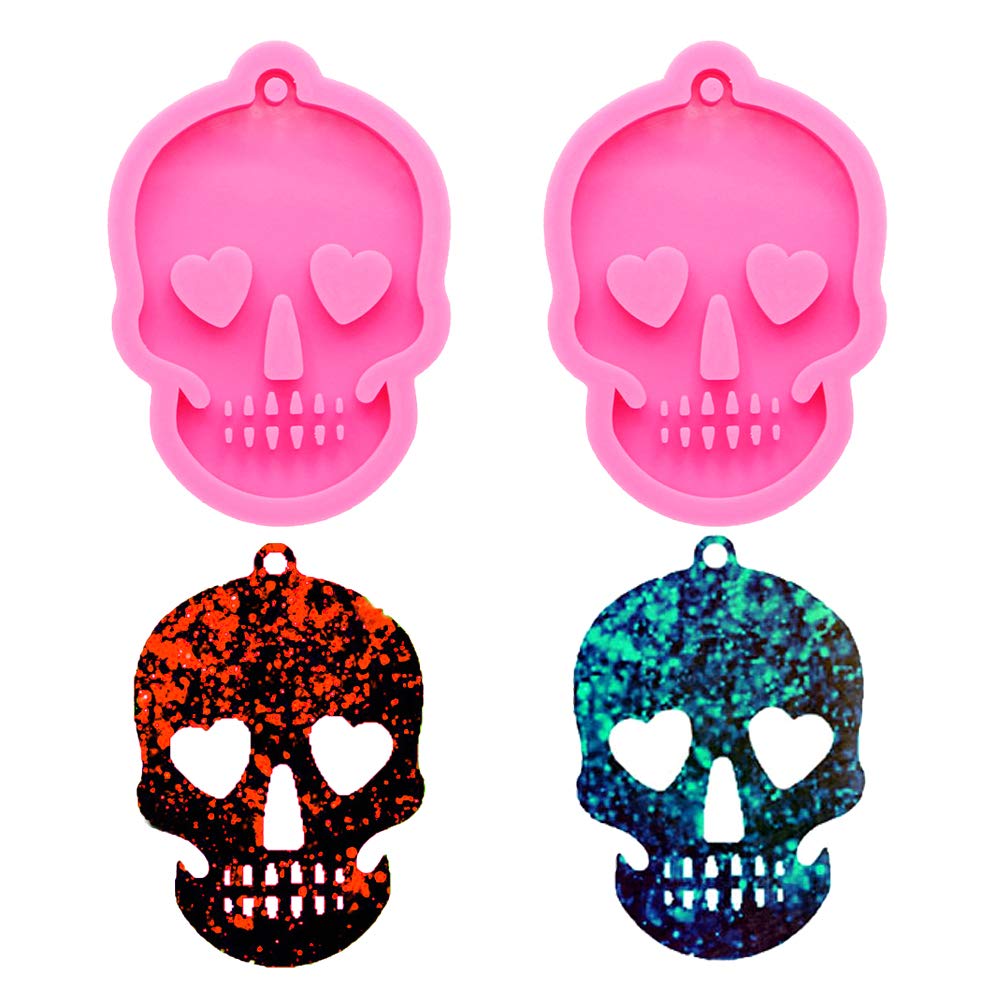 Nifocc Skull Silicone Mold Ghost Head Keychain Charms Epoxy Resin Molds Casting Molds with Hole for DIY Crafts Making - 2 PCS