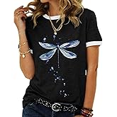 JNIFULI Women's Graphic Tees Casual Summer Funny Dragonfly Printed Short Sleeve Cute T Shirts Tops