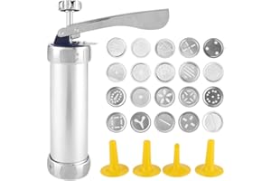 Professional Cookie Press Kit 20 Stainless Steel Discs 4 Icing Tips Aluminum Alloy Biscuit Maker for Baking Cake Decorating D