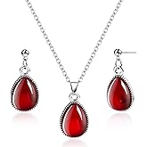 Teppdfann Red Teardrop Jewelry Set for Women – Matching Earring and Necklace Set with Genuine Garnet Gemstones, Elegant Ruby Necklace and Earrings Set for Daily Look