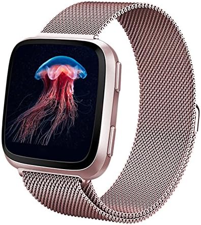 Yisdo For Fitbit Versa Bands Women Men Small Large Replacement Wristband Milanese Loop Stainless Steel Strap Mesh Adjustable Magnetic Closure Accessary Bracelet (Rose Pink, Small 5.1"-7.9")