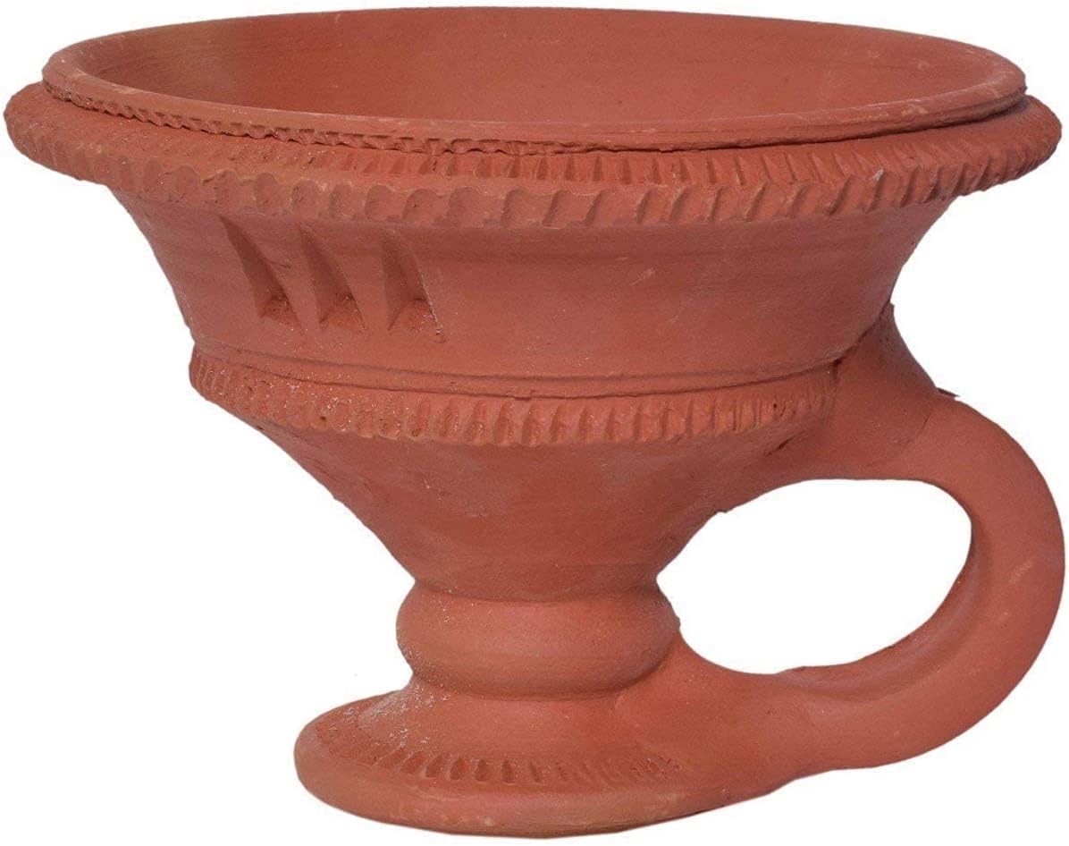 Oil Lamps & Accessories - Altin Store Moments Crafts Desi Handmade Natural Clay Dhoop Loban Dani/Dhuni Burner Holder/Pot Stand for Puja/Hawan/Dhuni with Handle [Medium Size 100% Pure Mitti], 5'' x 4'' x 4'' Pack of 1