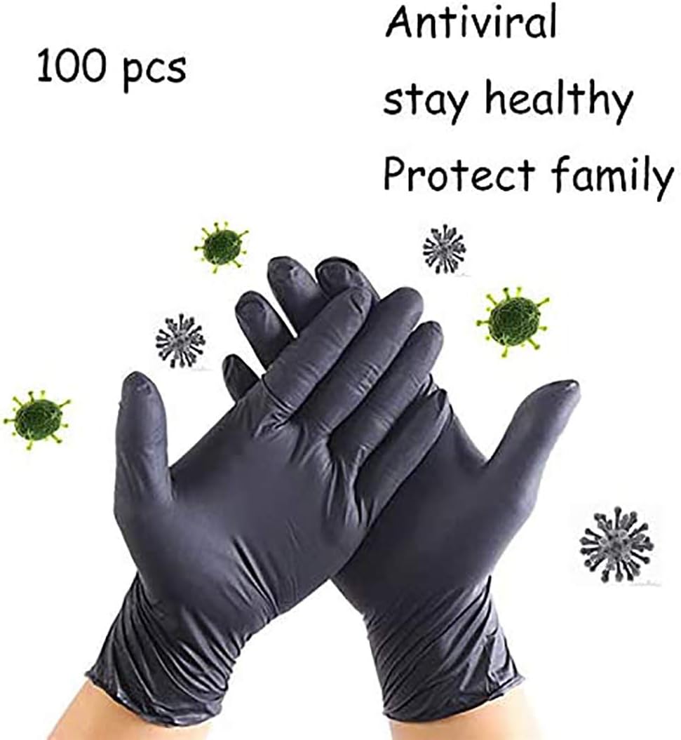 HIMFL 100 Pcs Nitrile Disposable Gloves, Rubber Glove for Kitchen, Food, Black