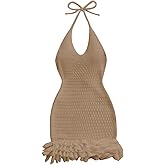 GORGLITTER Women's Crochet Halter Knit Bubble Backless Dresses Summer Vacation Festival Cruise Hawaii Beach Outfits