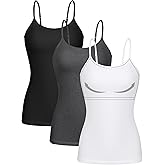 ATTRACO Women 3 Pack Cotton Camisoles wtih Shelf Bra Adjustable Spaghetti Strap Tank Tops