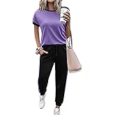 Marvmys Women Short Sleeve Tracksuit Set 2 Piece Sweat Set Outfits Color Block Jogging Suits with Pockets