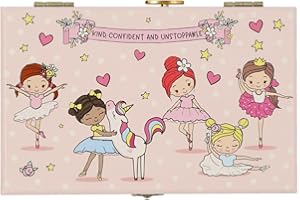 FURRY SMILE Ballerina Jewelry Box for Girls Musical - Glow In The Dark Little Girls Jewelry Box Gift - Kids Jewelry Box Organizer with Heart Necklace and Bracelet Set - Cute Ballerina Music Box for Girls