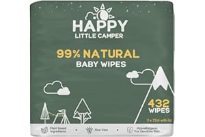 Happy Little Camper Natural Baby Wipes Unscented - Hypoallergenic & Chlorine-Free Wet Wipes with Aloe Vera, Chamomile and Pomegranate Extract - Gentle on Sensitive Skin - 432 Count