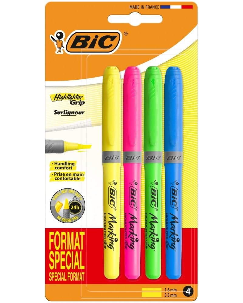 BIC Highlighter Grip Highlighters Pack of 4