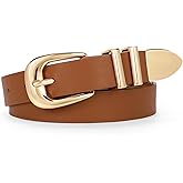 WERFORU Women Leather Belt Fashion Leather Waist Belt for Pants Jean Ladies Western Belt with Gold/Silver Buckle
