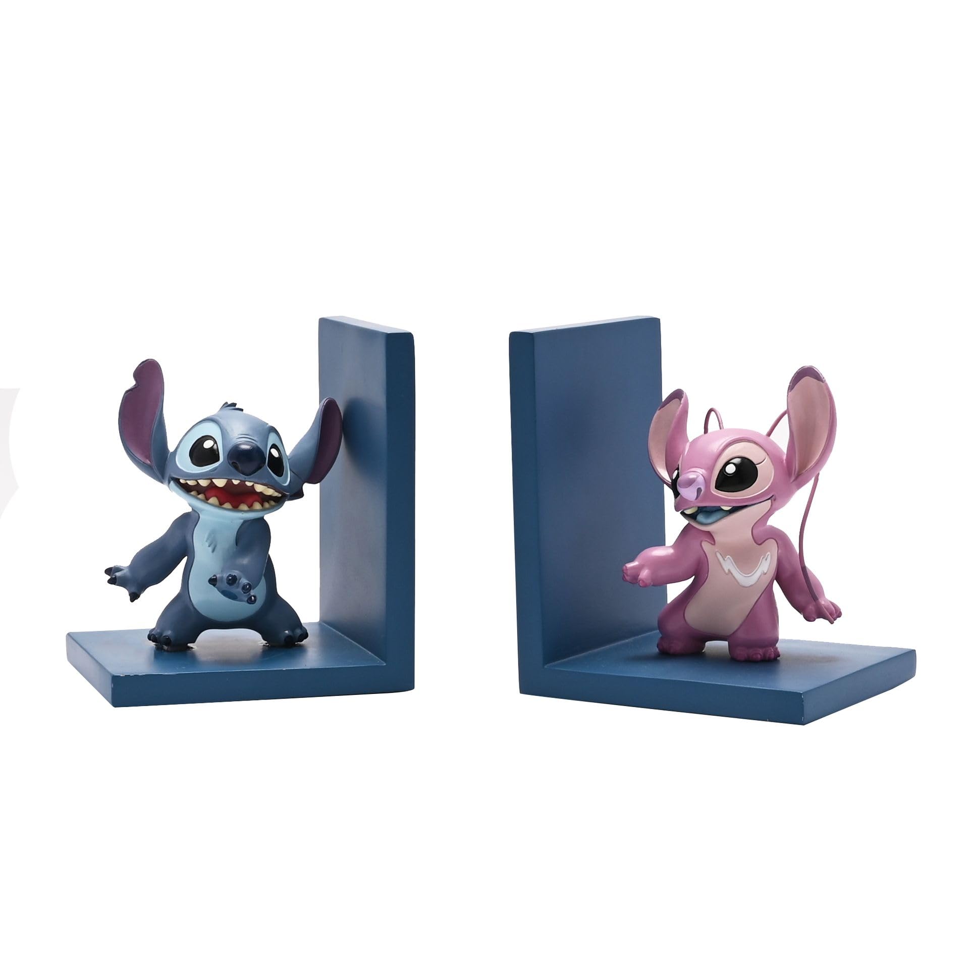 Widdop and Co Disney Icon Stitch and Angel Character Bookends in Gift Box (2 Pack) - Light Blue, Pink Resin