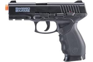 Swiss Arms 24/7 Semi-Auto BAX System CO2 Powered Airsoft Non-Blowback Pistol with Hop-Up, 305-395 FPS, Black (280323)