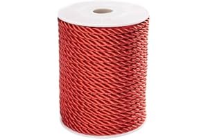 PH PandaHall 20 Yard Red Silk Rope 3-Ply Christmas Cording 5mm Twisted Cord Rope Nylon Twisted Cord Trim Braided Twisted Rope for Bracelet Necklace Party Decor DIY Crafts Upholstery Sewing