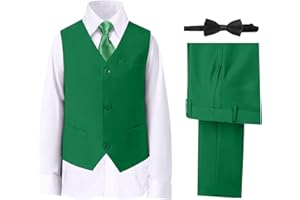 DHTS Boys' Suits Formal Slim Fit Tuxedo Boys Vest and Pants Set for Teens Dress Clothes Wedding Outfit with Tie and Bow Tie