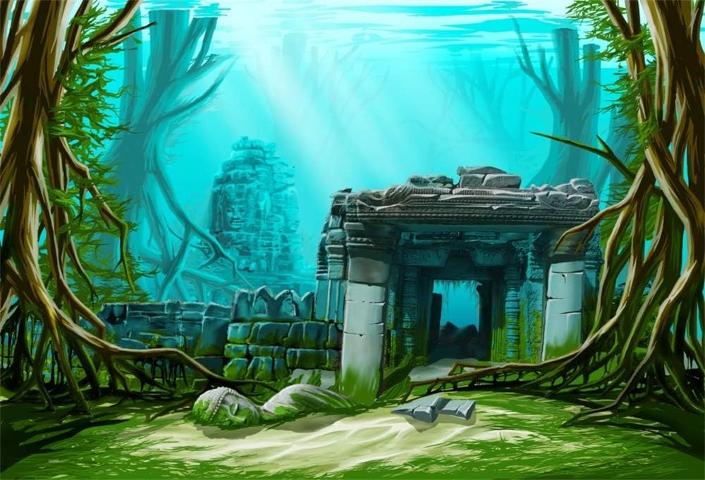 Amazon Com Aofoto 5x3ft Polyester Underwater Buildings Backdrops For Photography Magical World Under The Sea Tree Roots Stone Temple Ruins Background Summer Events Decor Photo Studio Props No Wrinkle Camera