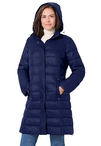Woman Within Plus Size Long Packable Puffer Jacket 4X, Navy in