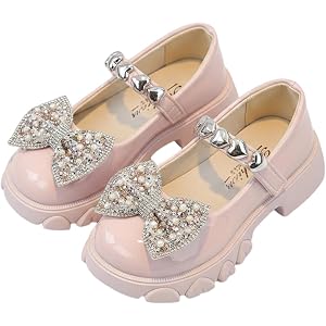 BININBOX Girls Glitter Mary Jane Flats with Sparkly Bow Slip On Platform Dress Shoes for Toddler Little Kid Big Kid, Princess