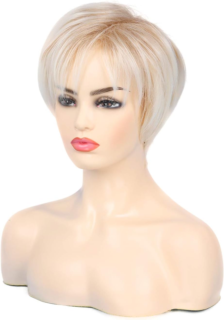 Short Wigs for Women Blonde Pixie Cut Layered Wig with Bangs Synthetic Hair for Cosplay Halloween Daily, Y242-Light gold - Image 4