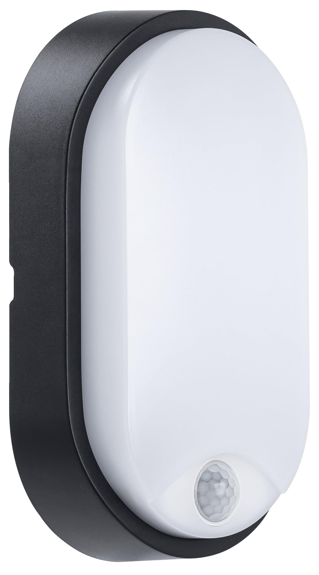 Luceco Eco Outdoor LED Bulkhead Light with PIR Motion Sensor, Decorative Exterior Lighting, Oval, Black, IP54, 10W, 700lm, 4000K, EBEO10P40