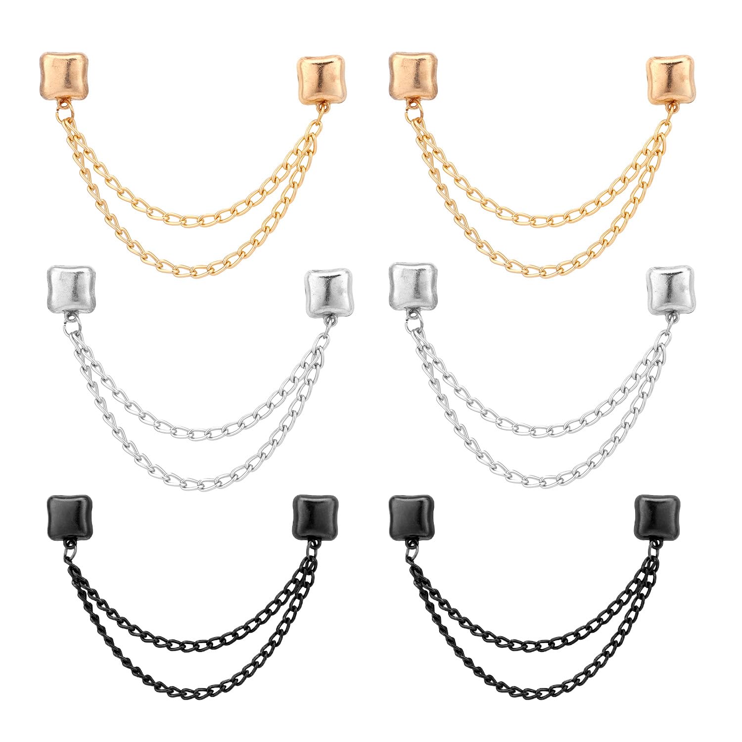 6pcs Magnet Clothing Pins, Multi Function Alloy Magnetic Clothing Clips with Chain for Women Men Fixing or Tighten Hijab Long Pants Hem or Shirts Cuff (Square)