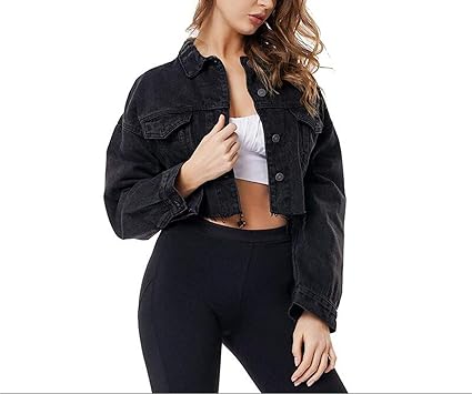 black cropped ripped denim jacket