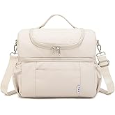 NOL Natural Organic Lifestyle Adult Lunch Box Insulated Lunch Bag Large Dual Compartment Lunch Bag Coolers Lightweight Nylon Waterproof Lunch Box for Work, Picnic, Travel, Outdoors, Cream