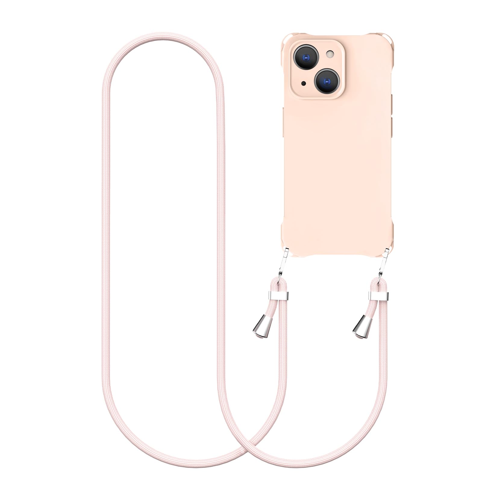 CAROKI Crossbody iPhone 13 Case, Lanyard Protective Liquid Silicone Case with Adjustable Length Detachable Lanyard Rope Shockproof Hands-Free Phone Cover for iPhone 13 6.1"-Pink — image 1