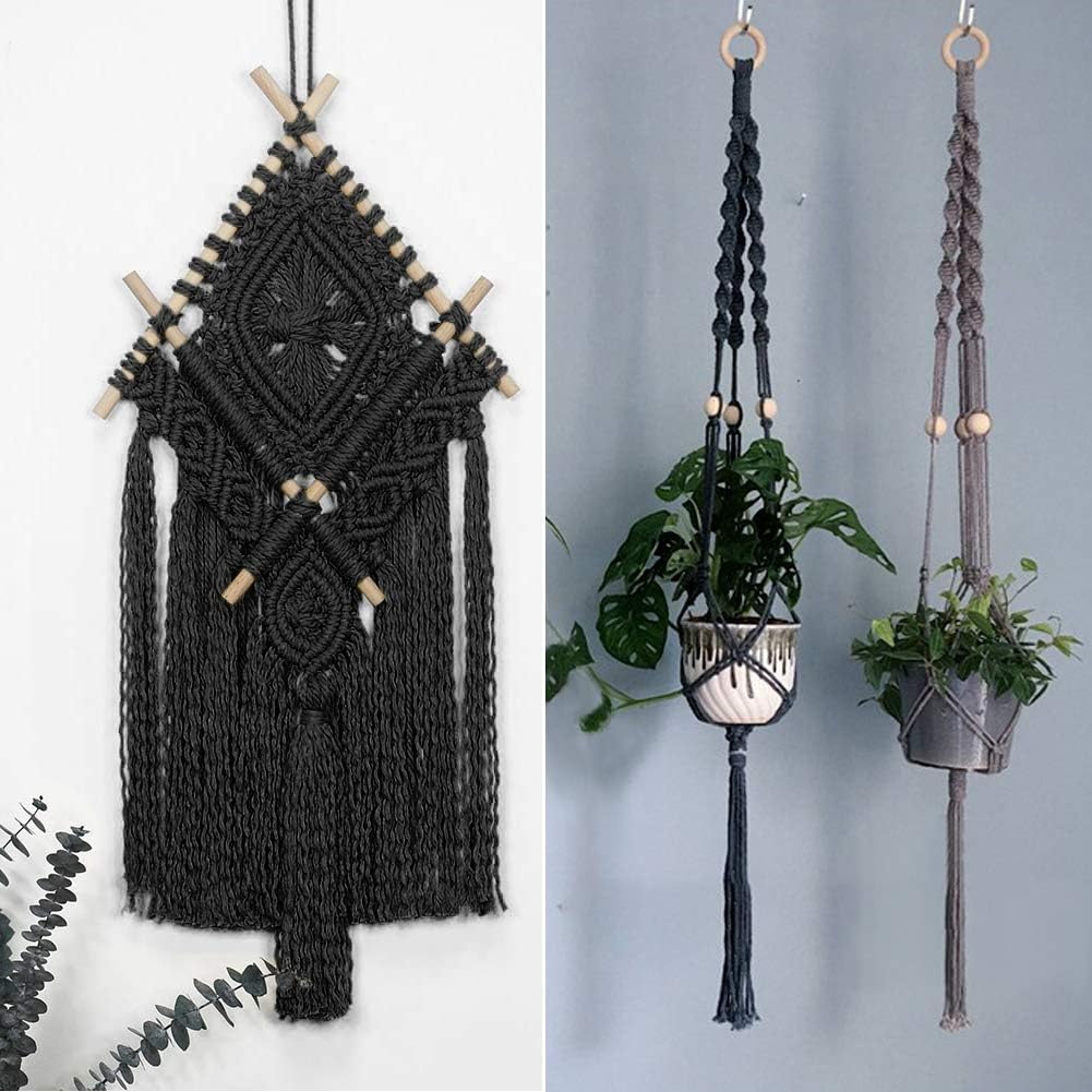 Tenn Well Macrame Cord, 5mm 165 Feet Cotton Braided Macrame Rope for Plant Hangers Wall Hangings DIY Crafts (Black) - Image 5