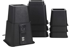 Butizone Bed Risers with Power Outlet and USB Ports, Adjustable Heavy Duty Furniture Riser Lifts in Heights of 3, 5 or 8 Inches for Sofa and Table, Supports up to 1,500 lbs Set of 4, Black