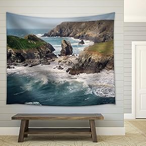 Coast Landscape with Mountains and Sea Waves - Fabric Wall Tapestry Home Decor - 51x60 inches