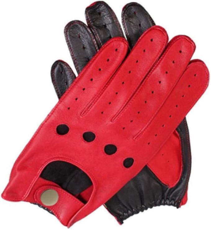 Fashion Women Leather Gloves Wrist Unlined Breathable Black Red Driving