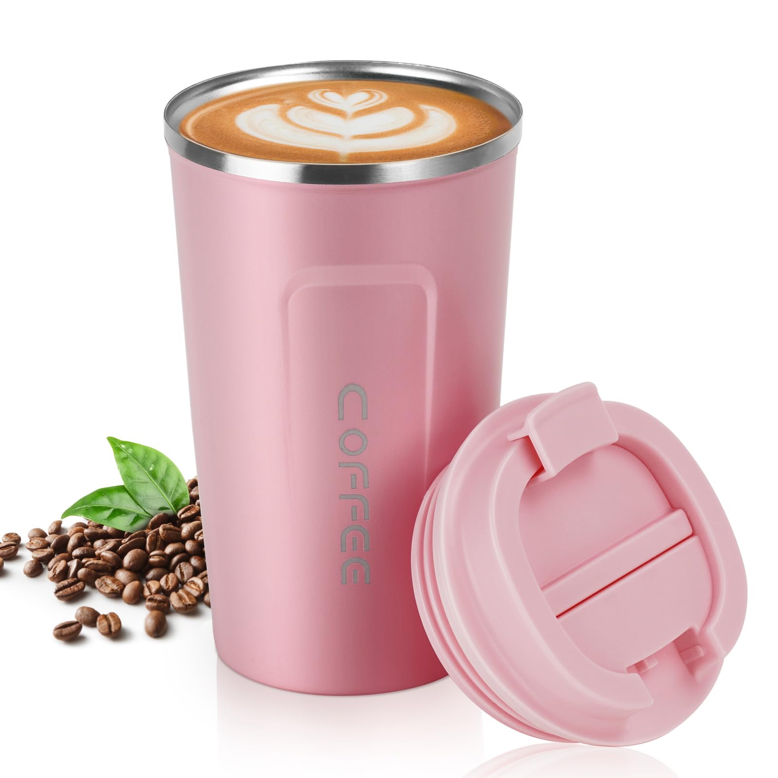 flintronic Coffee Cup, Insulated Coffee Mug with Leakproof Lid, 380ml/510ml Resuable Travel Mug Thermal Cup for Cold & Hot Drinks (Black, 510, Millilitres)