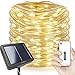 Homestarry Solar Rope String Lights, 300 LED 100 FT Outdoor Solar Powered Firefly Lights with Remote, IP67 Waterproof Silver Wire Solar Fairy Lights for Patio, Garden, Home(Warm White)