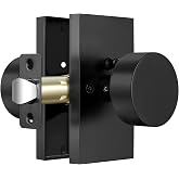 Calzibeno 1 Pack Privacy Black Door Knobs for Bedroom, Bathroom | Zinc Alloy, Matte Black Door Knob Interior, Rectangular Modern Door Handle for Study, Office, Left or Right-handed Doors