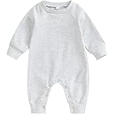 DNOMAID YZARC Newborn Baby Boy Girl Clothes Solid Color Romper Jumpsuit Crewneck Long Sleeve One Piece Coverall Fall Outfits