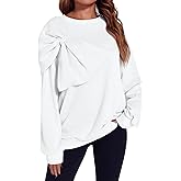 Fisoew Womens Oversized Sweatshirt Bow Tie Long Sleeve Crewneck Casual Fall Pullover Tops White