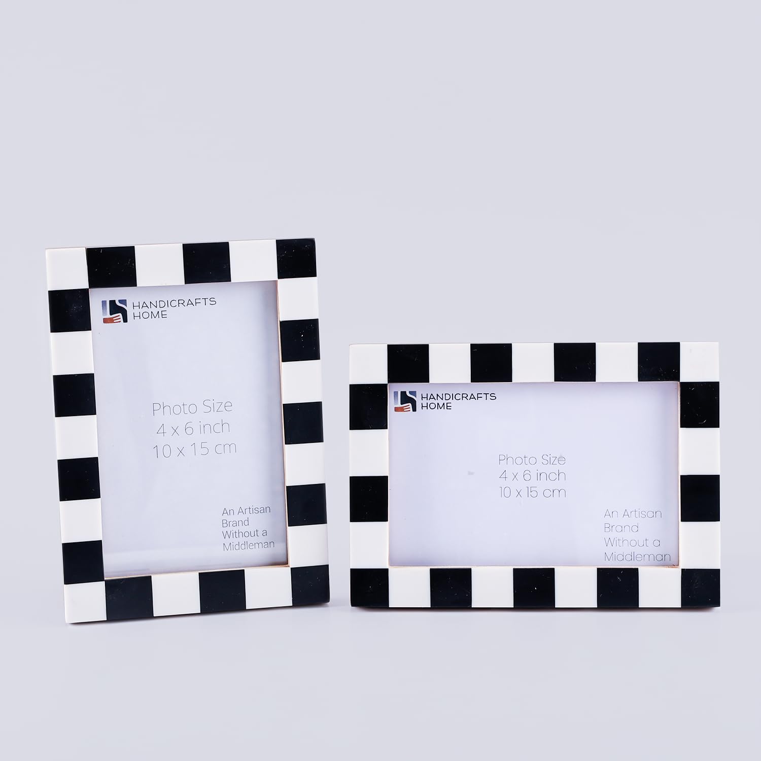 Handicrafts Home Black & White Checkered Pack of 2 Photo Frame 4x6, Farmhouse Home Decor Picture Frame for Desk, Wall Hanging, Vintage Boho Frames, Family Photo Frame Gift, living room wall décor
